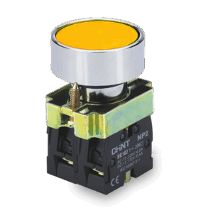 PULSADOR DE CUERPO METALICO DE 22 MM AMARILLO CON CONTACTO NA