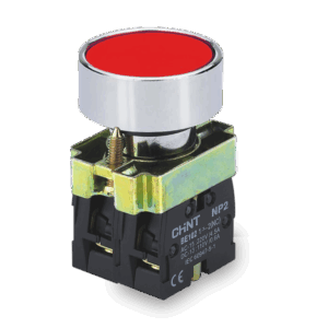 PULSADOR DE CUERPO METALICO DE 22 MM ROJO CON CONTACTO NC